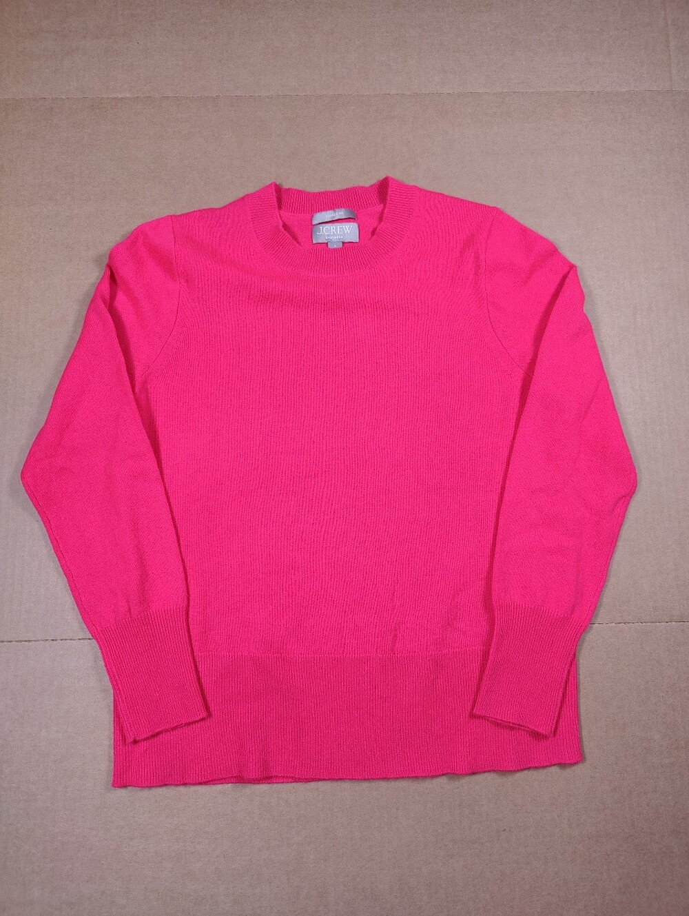 J. Crew Womens 100% Cashmere Fucshia Pink Long Sleeve Classic Fit Sweater Size S